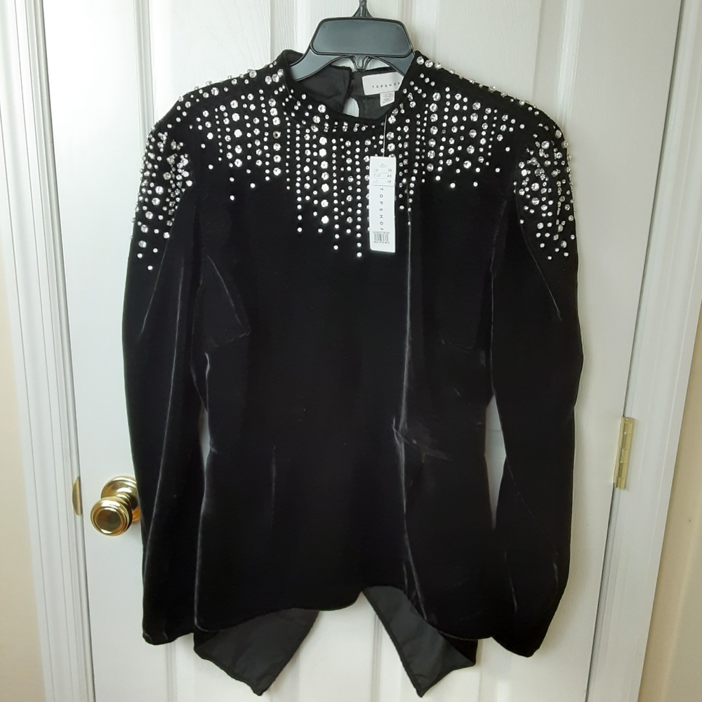 NWT Backless Diamond Studded Velvet Top Size 14